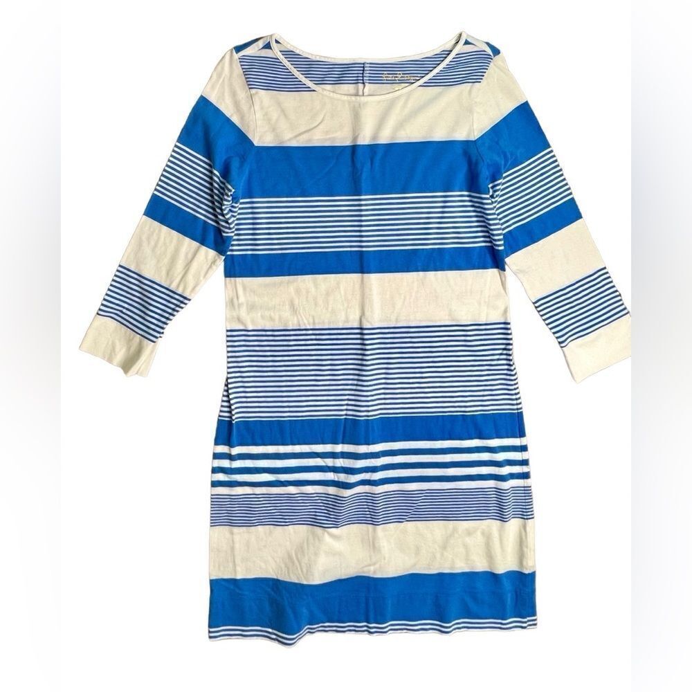 Lilly Pulitzer Marlowe Bay Blue Coconut Stripe Jersey Knit T-shirt Dress sz MEDI